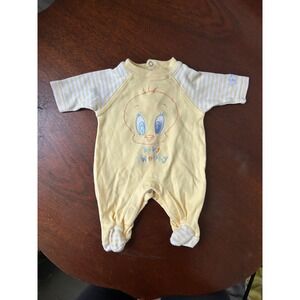 Baby Looney Tunes Tweety Bird Yellow Striped Footed Sleeper Preemie BLNN101